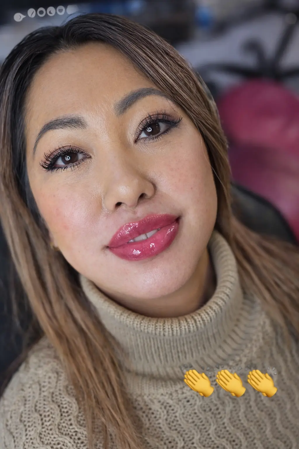Client with rich lip blush result